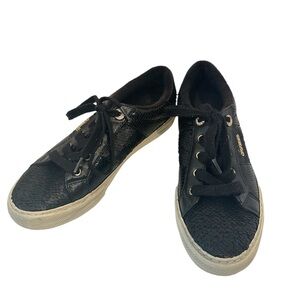 Guess Women’s Low Top Sneakers 8.5 M Black Sequins Lace Up Casual Shoes